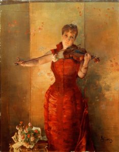 A. Stevens, De violiste door Alfred Emile Stevens